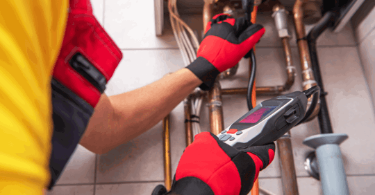 plumber doing tests on plumbing